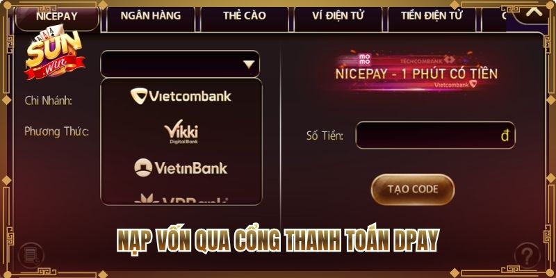 Nạp vốn qua cổng thanh toán DPay