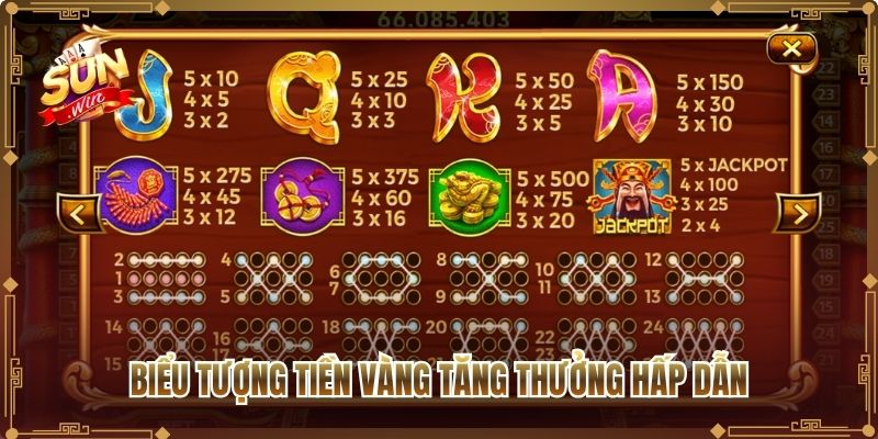 Biểu tượng tiền vàng tăng thưởng hấp dẫn
